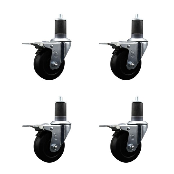 3.5'' Soft Rubber Swivel 1-5/8'' Expanding Stem Caster Set Total Lock Brake, 4PK